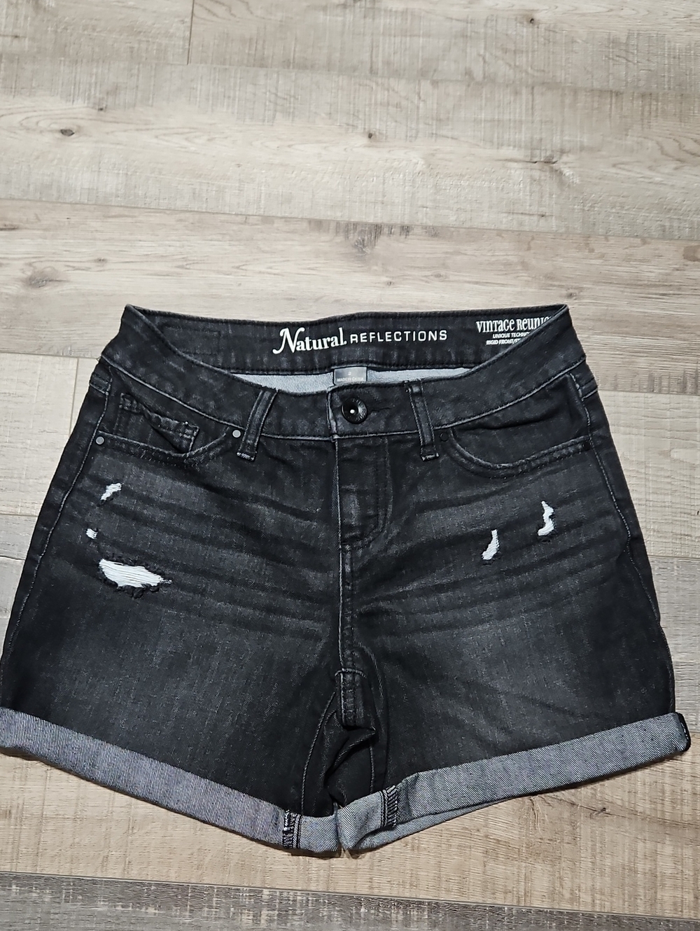Natural Reflections Black Distressed Cuffed Denim Shorts